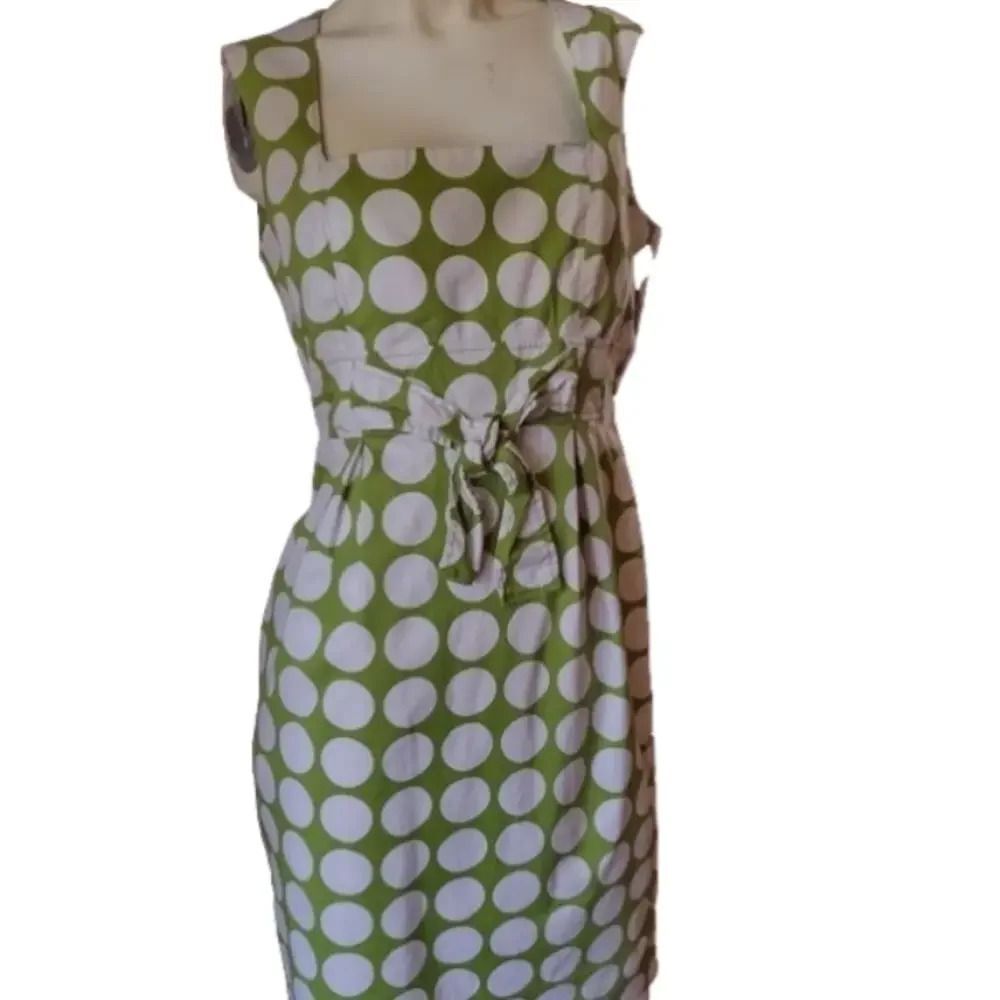 Vintage Kim Rogers Signatures Polka Dot Dress Sheath Green White Size 8 (Mis384)